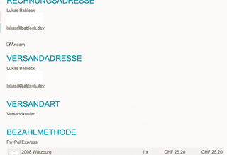 Bestellzusammenfassung einer Bestellung mit PayPal Express Checkout