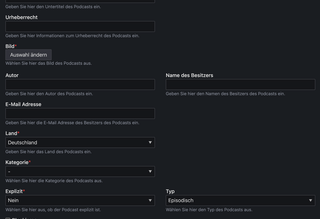 Podcast-Feed Einstellungen in den Seiteneinstellungen des News Feeds im Contao Backend