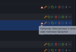 Hinweis-Icon in der Contao Dateiverwaltung, das zeigt, dass ein Alt-Text eines Bildes fehlt