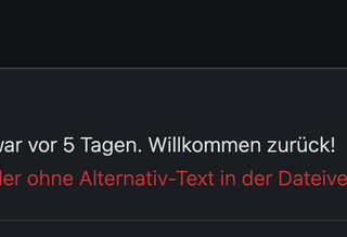 Warnung im Contao-Backend, dass sich Bilder ohne Alt-Text in der Dateiverwaltung befinden
