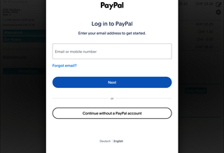 PayPal Login Fensters bei PayPal Express Checkout