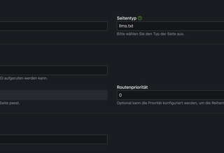 Seiteneinstellungen einer LLMS.txt Seite im Contao Backend