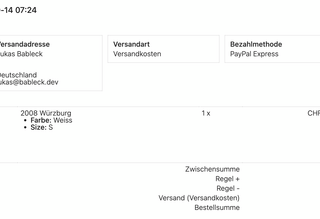 Abgeschlossene Bestellung mit PayPal Express Checkout im Contao Backend