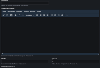 Einstellungen einer Podcast-Folge mit der Contao Podcast Feed Erweiterung